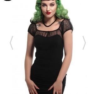 NWT Black Mesh Sleeve Sweetheart Top